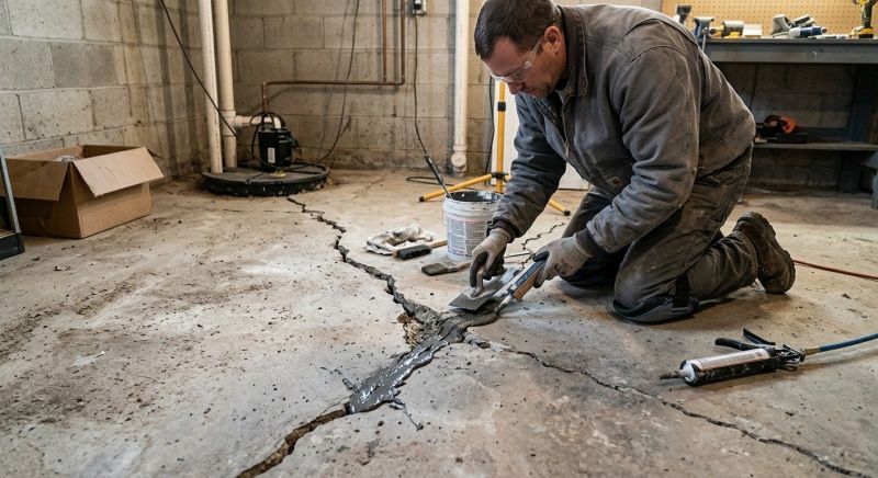 Cracked Basement Floor Repair in Portage County, OH
