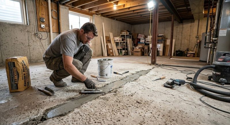 Cracked Basement Floor Repair in Portage County, OH